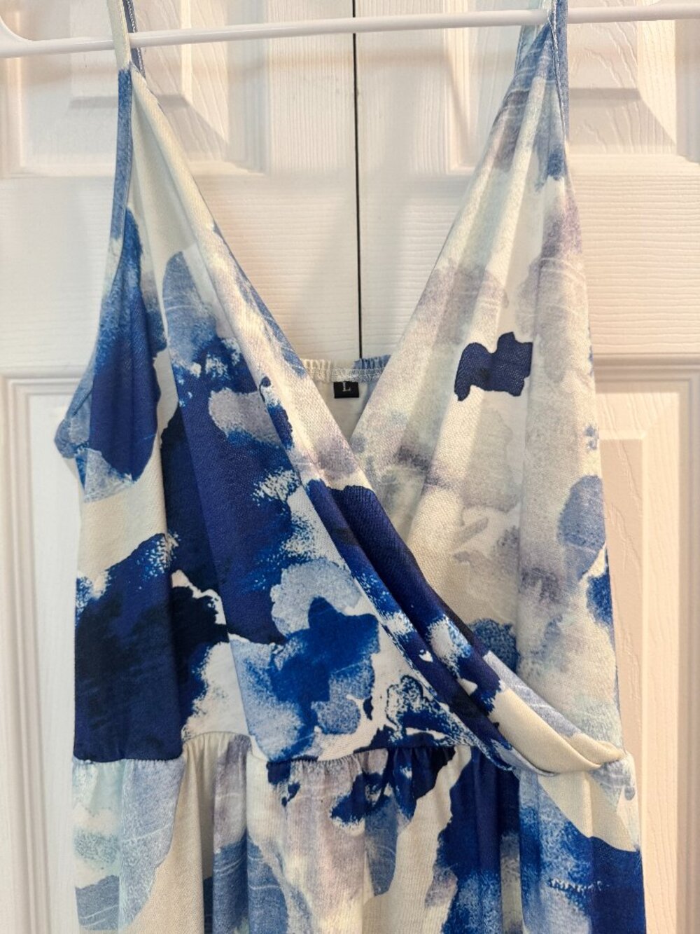 Blue & White Watercolor Maxi Dress Large Adjustable Straps NWOT
